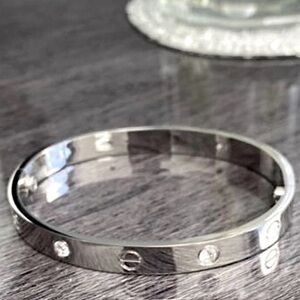Stainless Steel Bangle Bracelet With Stones Platinum Plating